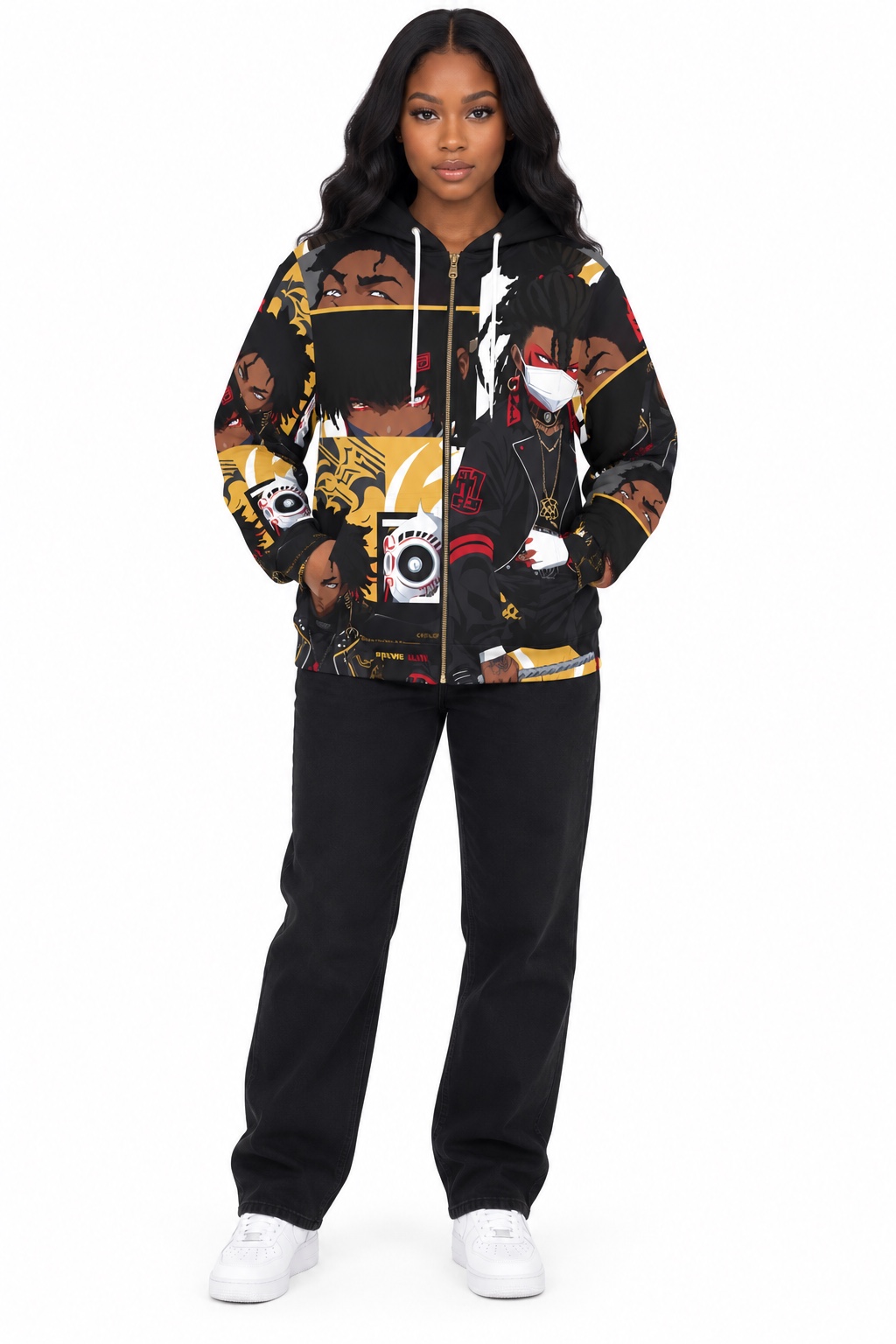 BLOODHOUND CREW Gold District Zip Hoodie front model wearing original anime streetwear