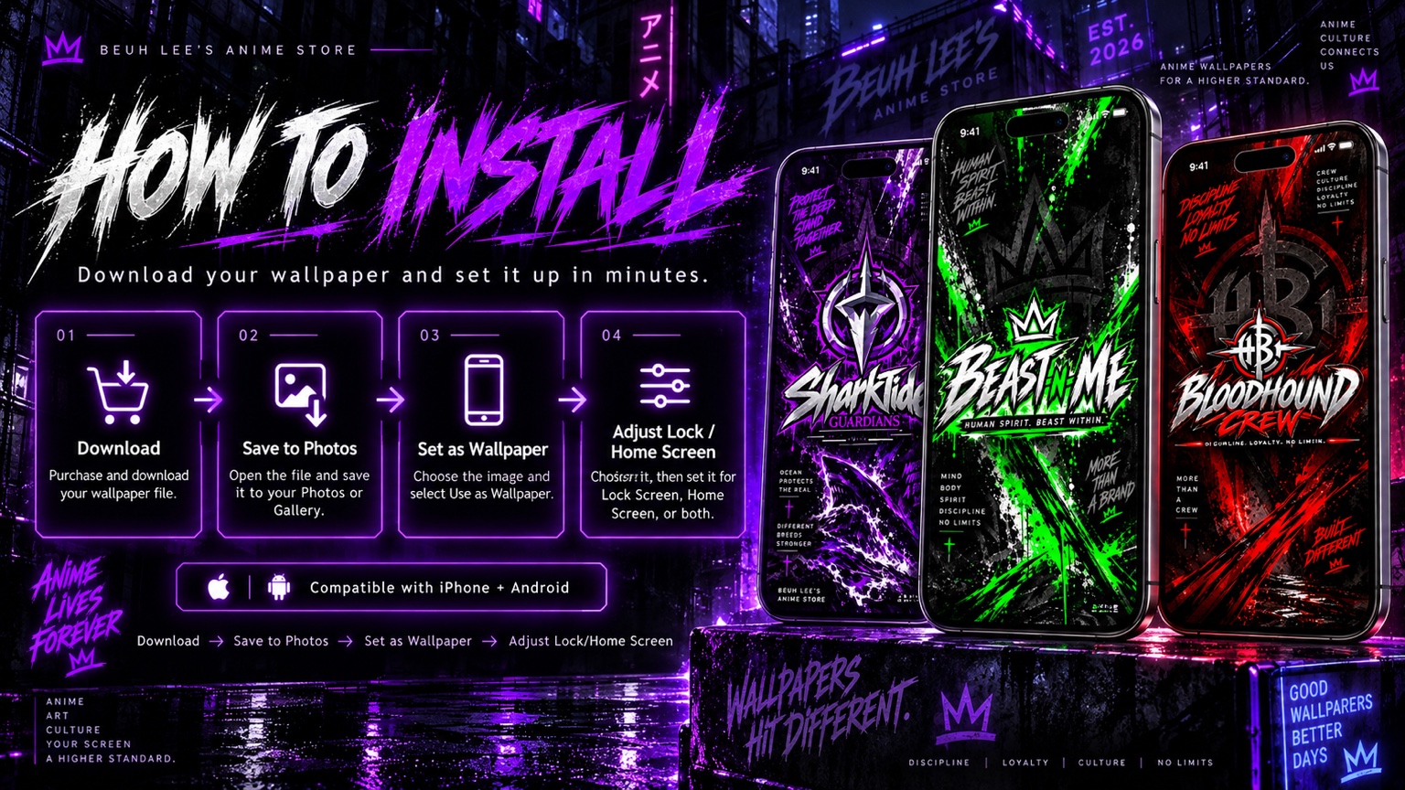 How to install a BEUH LEE’S mobile wallpaper on iPhone or Android